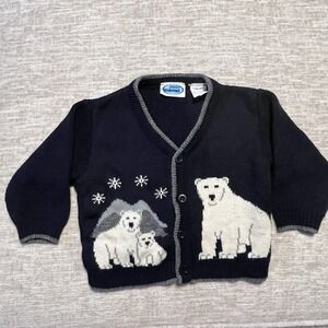 Vintage Chill Stoppers Kids Sweater Polar Bear Family Cardigan Navy‎